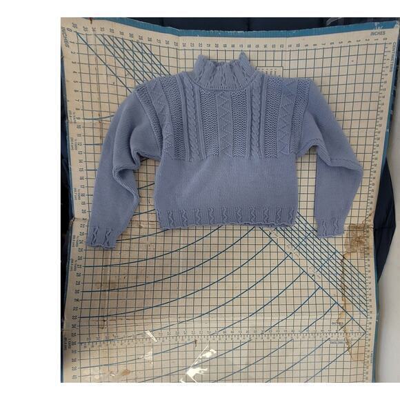 Handmade Vintage Pastel Periwinkle Cable Knit Mock Neck Balletcore Crop Sweater - Picture 5 of 10